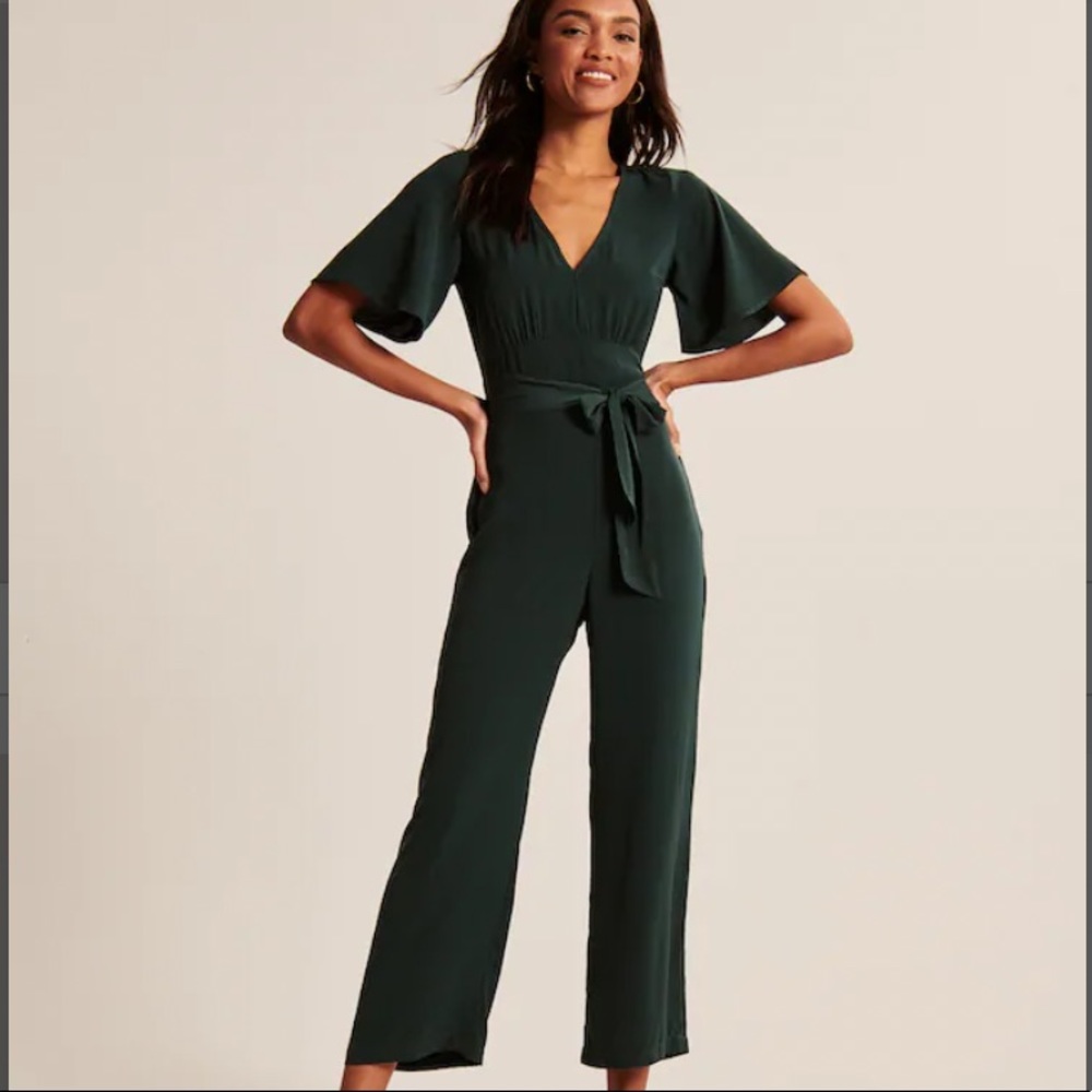 Dark Green V-Neck Jumpsuit